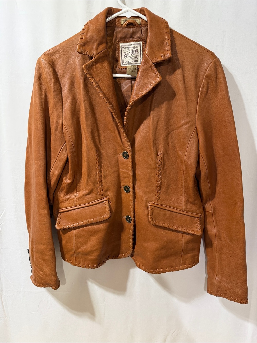 Ruff Hewn Women's Cognac Leather Button Jacket